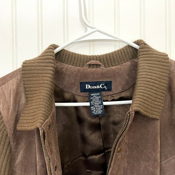 Denim & Co Suede Knit Sleeve Jacket Collared Fully Lined Zip Front Brown M. - Picture 6 of 6